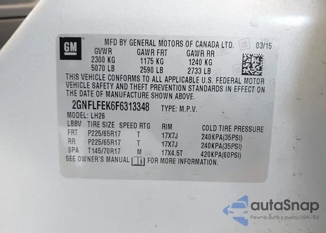 2015 Chevrolet Equinox 1Lt from USA, damaged, VIN 2GNFLFEK6F6313348